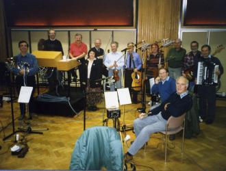 BBC TV's "Last of the Summer Wine" band. The longest-running BBC TV sit-com featured Ronnie Hazlehurst's famously characterful music throughout.  Great band and great entertainment value on the recording sessions.  JP (left) and Ronnie H (3rd from left).